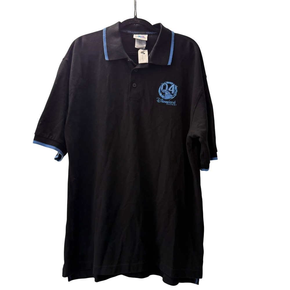 New Vintage y2k Mens Disneyland Resort Mickey Mouse Black Polo Shirt Fantasia L